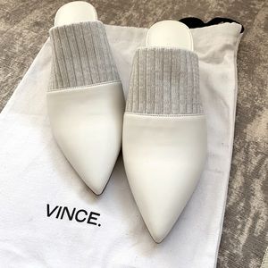 BRAND NEW VINCE Raven Leather Ribbed-knit Mule